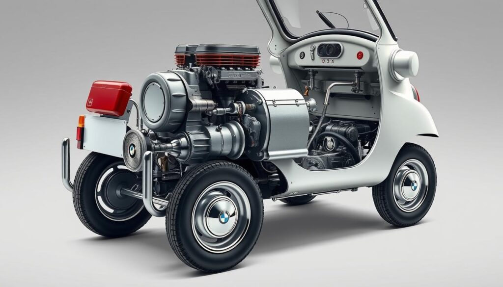 Motor und Fahrwerk der Isetta 300
